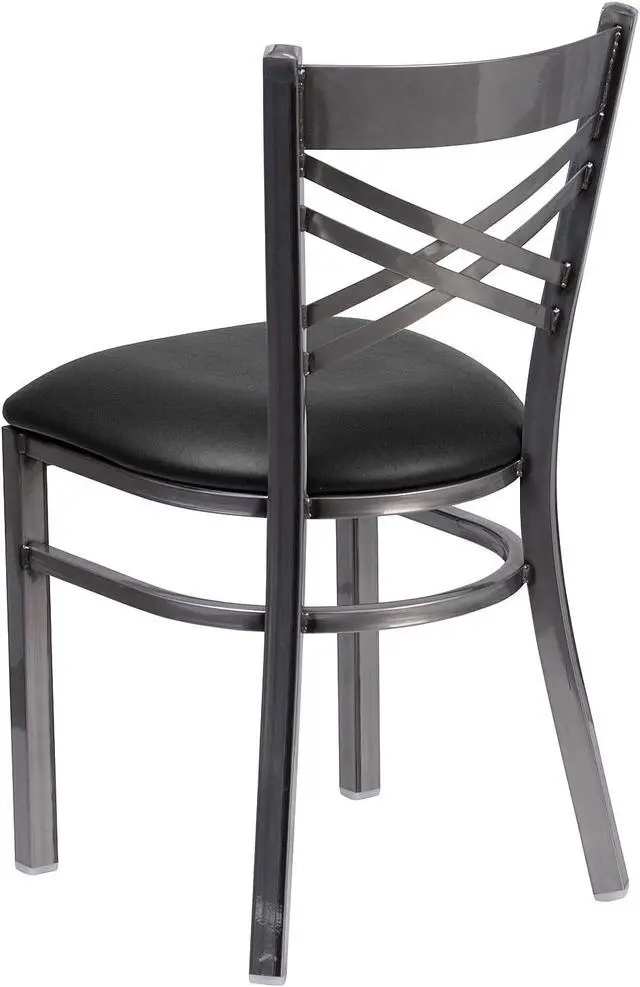 Alt view image 5 of 7 - Flash Furniture Hercules Metal Clear Coat Restaurant Chair, Black | X Back Style, Vinyl Upholstery, Durable Construction, Commercial Use