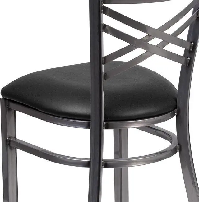 Alt view image 6 of 7 - Flash Furniture Hercules Metal Clear Coat Restaurant Chair, Black | X Back Style, Vinyl Upholstery, Durable Construction, Commercial Use