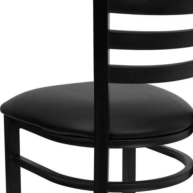 Alt view image 6 of 7 - Flash Furniture Hercules Series Commercial Ladder Back Restaurant Chairs, Modern Lightweight Metal Dining Chairs with Padded Seats, Set of 2, Black