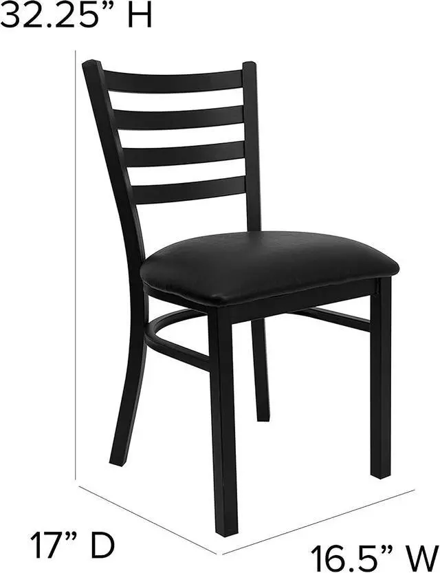 Alt view image 3 of 7 - Flash Furniture 4 Pk. HERCULES Series Black Ladder Back Metal Restaurant Chair - Black Vinyl Seat | Vinyl Upholstery, Durable Construction, Commercial Use