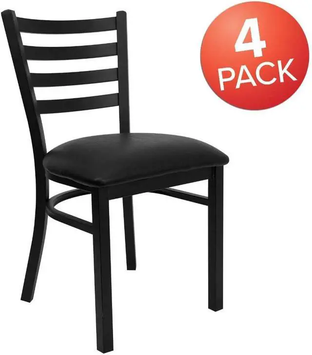 Alt view image 4 of 7 - Flash Furniture 4 Pk. HERCULES Series Black Ladder Back Metal Restaurant Chair - Black Vinyl Seat | Vinyl Upholstery, Durable Construction, Commercial Use