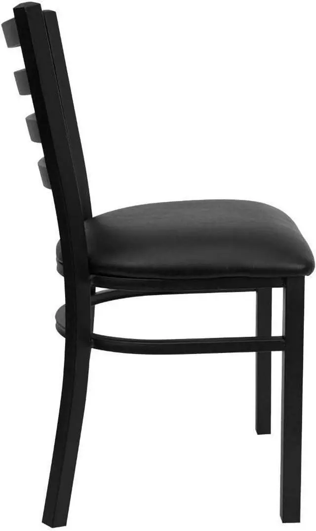 Alt view image 7 of 7 - Flash Furniture 4 Pk. HERCULES Series Black Ladder Back Metal Restaurant Chair - Black Vinyl Seat | Vinyl Upholstery, Durable Construction, Commercial Use