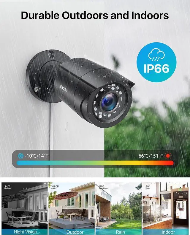 Alt view image 4 of 7 - ZOSI 2.0MP FHD 1080p Security Camera Outdoor/Indoor (Hybrid 4-in-1 HD-CVI/TVI/AHD/960H Analog CVBS),24PCS LEDs,80ft Night Vision,Weatherproof Surveillance CCTV Bullet Camera