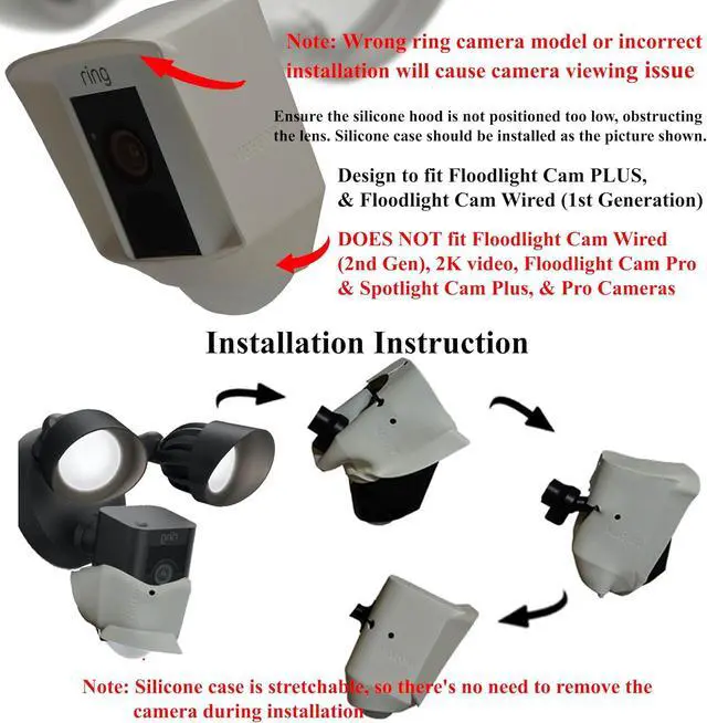 Alt view image 5 of 6 - Silicone Skin Case Cover Compatible with Ring Floodlight Cam Wired Plus, Floodlight Camera (1st Gen) - Sun Glare, UV & Weather Protection Skins Cover - White
