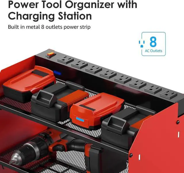 Alt view image 2 of 7 - CCCEI Wall Mount Modular Tool Charging Organizer, Red, 1 Pack, 3 Tier.