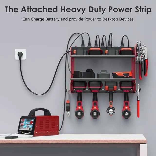 Alt view image 3 of 7 - CCCEI Wall Mount Modular Tool Charging Organizer, Red, 1 Pack, 3 Tier.