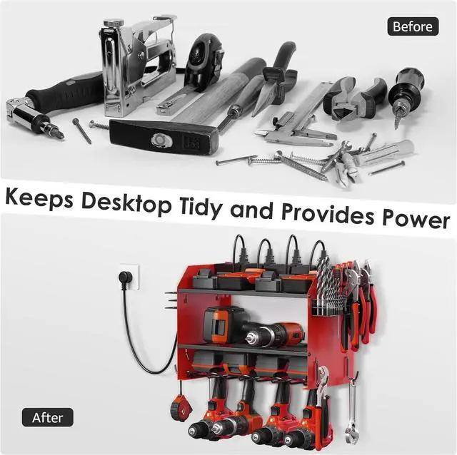 Alt view image 4 of 7 - CCCEI Wall Mount Modular Tool Charging Organizer, Red, 1 Pack, 3 Tier.