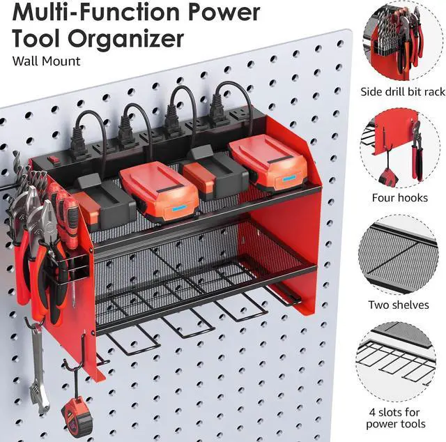 Alt view image 5 of 7 - CCCEI Wall Mount Modular Tool Charging Organizer, Red, 1 Pack, 3 Tier.