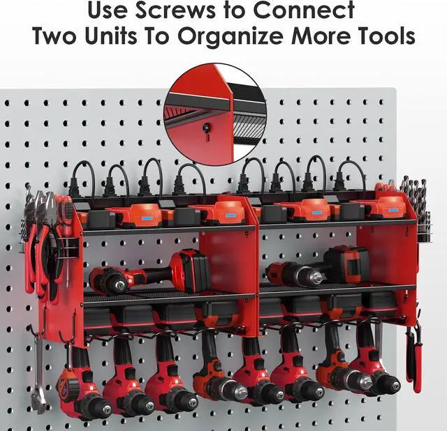 Alt view image 6 of 7 - CCCEI Wall Mount Modular Tool Charging Organizer, Red, 1 Pack, 3 Tier.