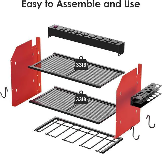 Alt view image 7 of 7 - CCCEI Wall Mount Modular Tool Charging Organizer, Red, 1 Pack, 3 Tier.