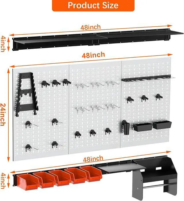 Alt view image 3 of 7 - TORACK Pegboard Wall Organizer Kit 48x24 in, Garage Metal Tool Pegboard