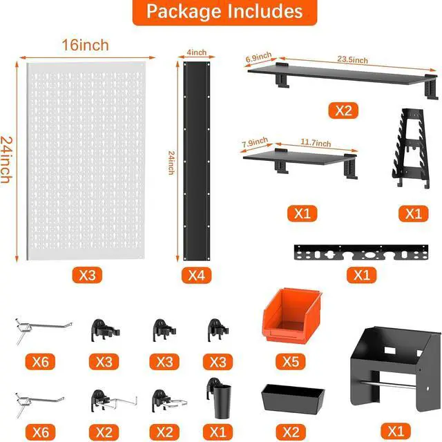 Alt view image 6 of 7 - TORACK Pegboard Wall Organizer Kit 48x24 in, Garage Metal Tool Pegboard