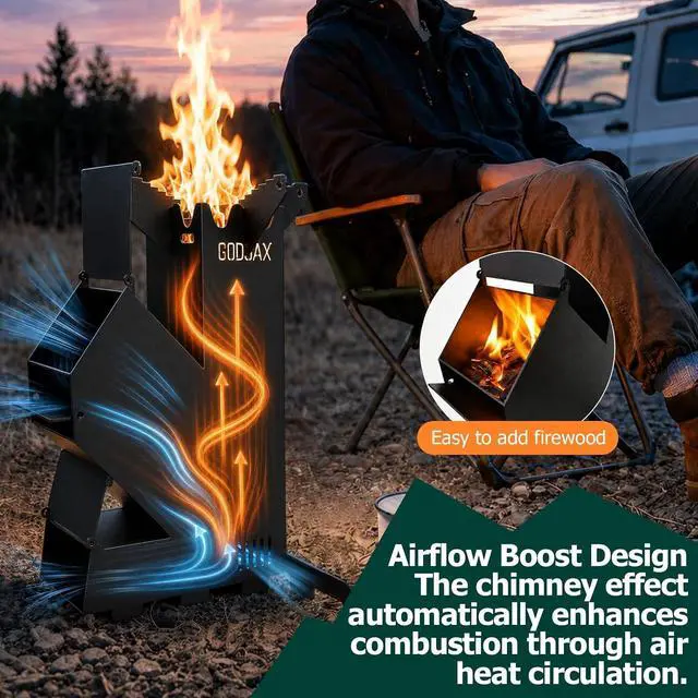 Alt view image 2 of 7 - Rocket Stove Portable Wood-Burning Camping Stove with Storage Bag
