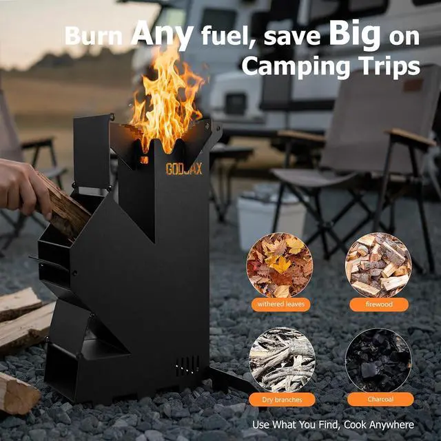 Alt view image 3 of 7 - Rocket Stove Portable Wood-Burning Camping Stove with Storage Bag