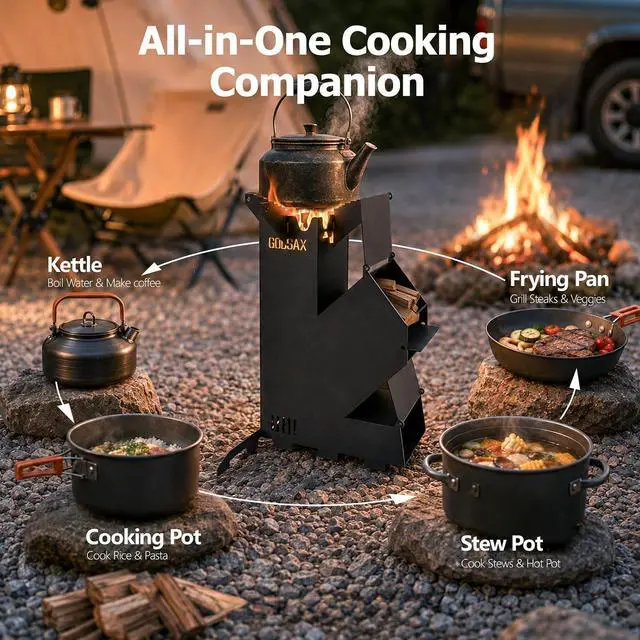 Alt view image 4 of 7 - Rocket Stove Portable Wood-Burning Camping Stove with Storage Bag