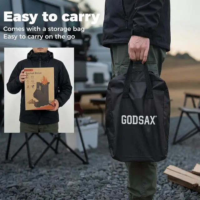 Alt view image 5 of 7 - Rocket Stove Portable Wood-Burning Camping Stove with Storage Bag