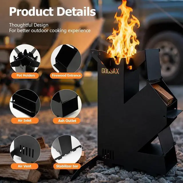 Alt view image 6 of 7 - Rocket Stove Portable Wood-Burning Camping Stove with Storage Bag