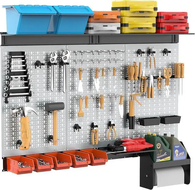 Alt view image 7 of 7 - TORACK Pegboard Wall Organizer Kit 48x24 in, Garage Metal Tool Pegboard