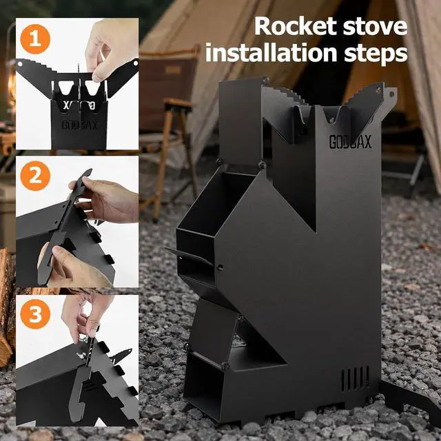 Alt view image 7 of 7 - Rocket Stove Portable Wood-Burning Camping Stove with Storage Bag