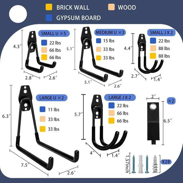 Alt view image 2 of 7 - KOFANI Steel Garage Storage Hooks-16 Pack Black Heavy Duty Wall Mount Hooks