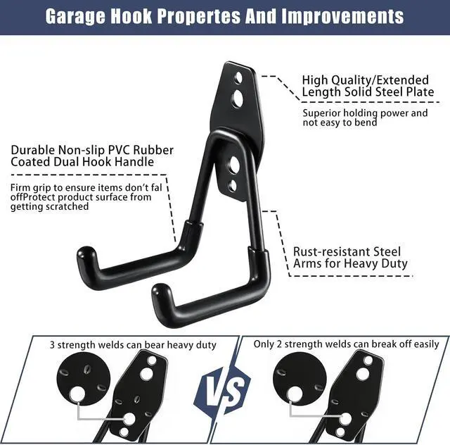 Alt view image 3 of 7 - KOFANI Steel Garage Storage Hooks-16 Pack Black Heavy Duty Wall Mount Hooks