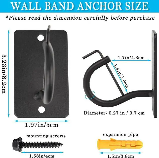 Alt view image 4 of 7 - Resistance Band Wall Anchors Mount 5 Set with Lock, Gym Workout Band Heavy Duty Steel Wall Hook Bracket Rack for Home Office Training Strength Exercise Stretching Storage