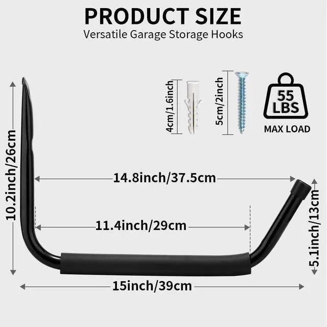 Alt view image 2 of 6 - Garage Storage Jumbo Arm Hook Heavy Duty Wall Mount Organizer Utility Garden Hanger with EVA Protector, 6 Pcs 15" Kayak Storage Hooks