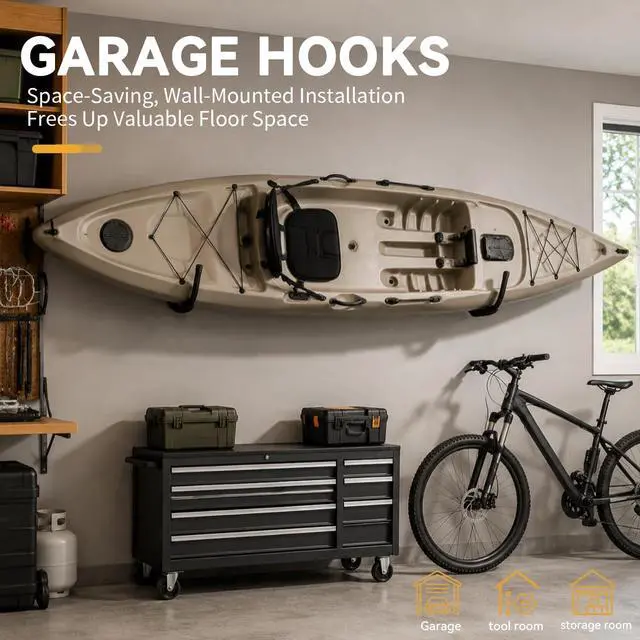 Alt view image 3 of 6 - Garage Storage Jumbo Arm Hook Heavy Duty Wall Mount Organizer Utility Garden Hanger with EVA Protector, 6 Pcs 15" Kayak Storage Hooks