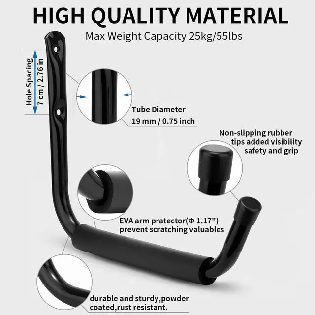 Alt view image 5 of 6 - Garage Storage Jumbo Arm Hook Heavy Duty Wall Mount Organizer Utility Garden Hanger with EVA Protector, 6 Pcs 15" Kayak Storage Hooks