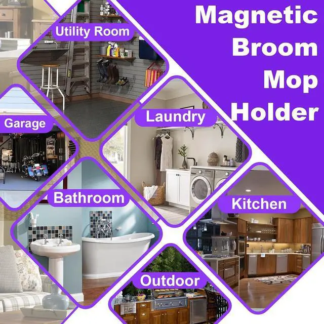 Alt view image 6 of 7 - Heavy Duty Magnetic Mop Broom Holder with Swivel Hooks | Strong Magnet Mount Tool Hanger Organize System Utility Rack for Refrigerators Laundry Garage Kitchen