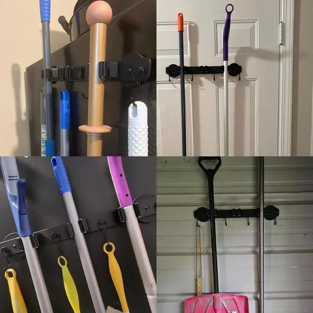 Alt view image 7 of 7 - Heavy Duty Magnetic Mop Broom Holder with Swivel Hooks | Strong Magnet Mount Tool Hanger Organize System Utility Rack for Refrigerators Laundry Garage Kitchen
