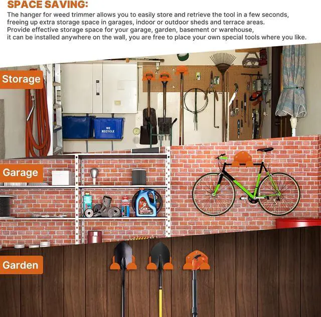 Alt view image 5 of 7 - FLEXI RODS Garage Organization Weed Eater Holder Shed Organizer, Trimmer Rack Garden Power Tool Hanger for Grass Lawn Mower, 2 Pack