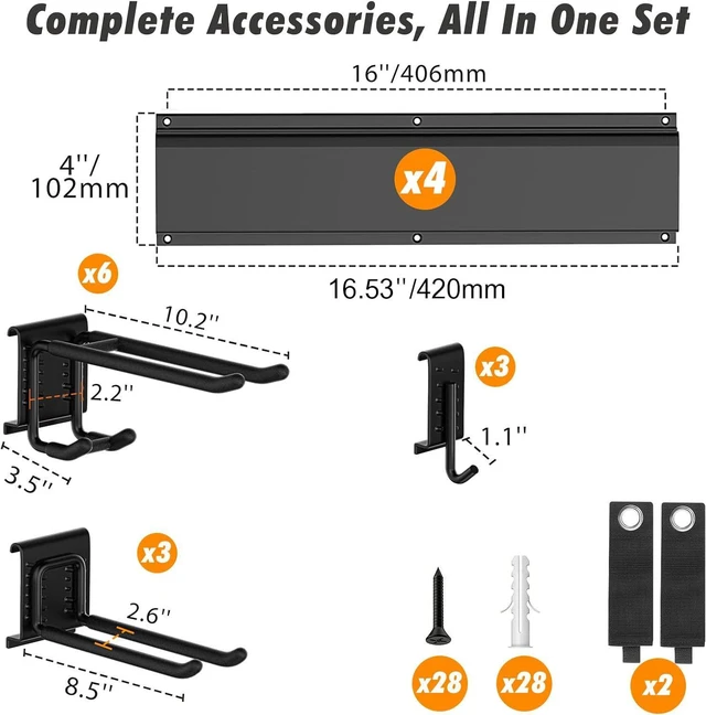 Alt view image 6 of 7 - Housolution Garage Wall Organizer 64 Inch - 18Pack Carries 570 lbs