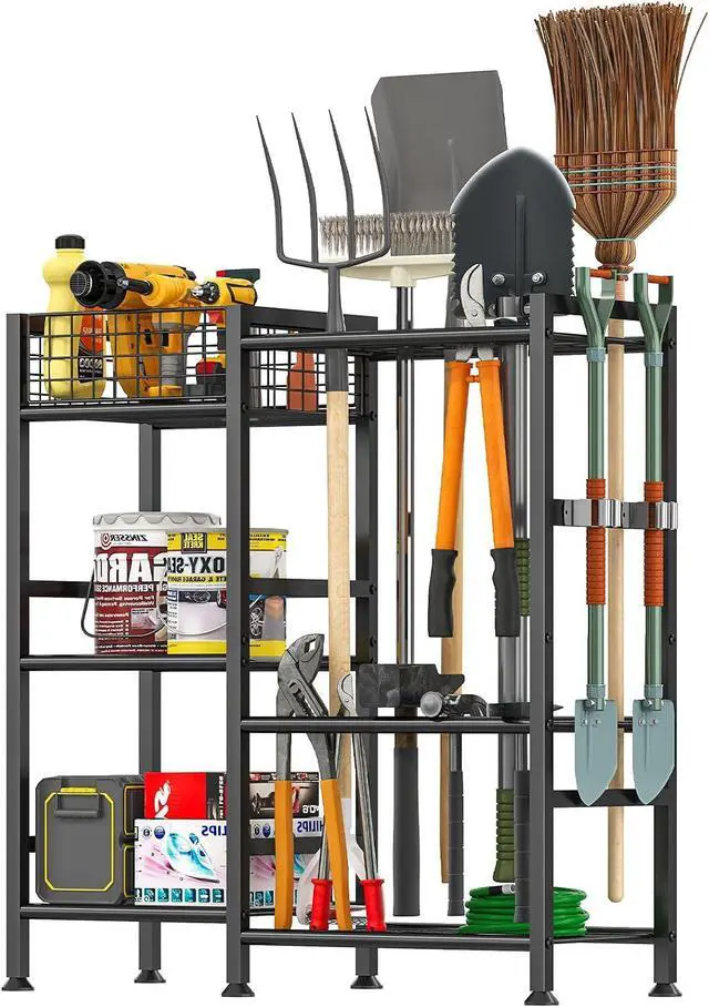 Main image of Garden Tool Organizer with Basket, 3-Tier Yard Storage Rack for Garage