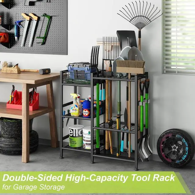 Alt view image 4 of 7 - Garden Tool Organizer with Basket, 3-Tier Yard Storage Rack for Garage