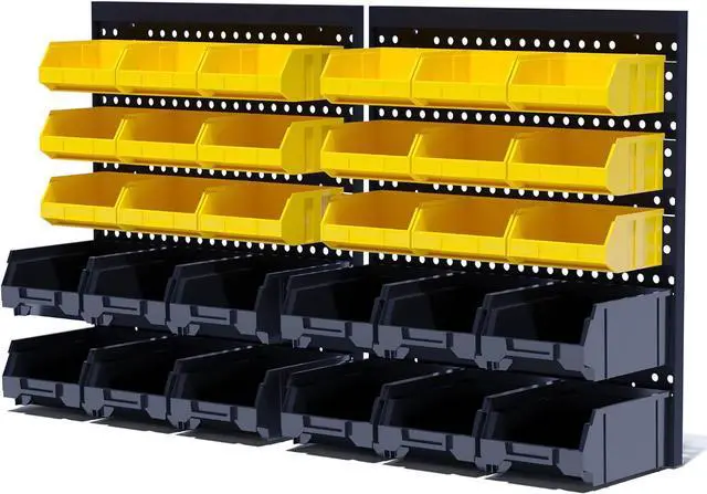 Main image of KJE 30PCS Wall Mounted Storage Bins, Plastic Tool Organizer for Garage Storage, Screws, Nuts, Bolts, Small Hardware Parts -Black, Yellow