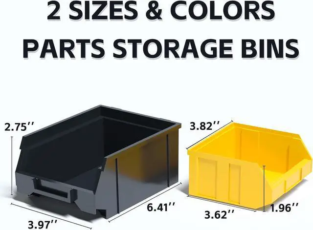 Alt view image 4 of 6 - KJE 30PCS Wall Mounted Storage Bins, Plastic Tool Organizer for Garage Storage, Screws, Nuts, Bolts, Small Hardware Parts -Black, Yellow
