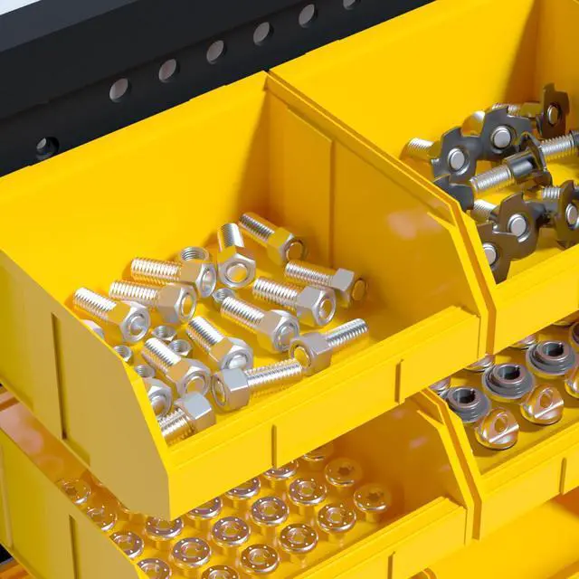 Alt view image 5 of 6 - KJE 30PCS Wall Mounted Storage Bins, Plastic Tool Organizer for Garage Storage, Screws, Nuts, Bolts, Small Hardware Parts -Black, Yellow