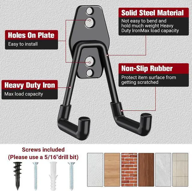 Alt view image 5 of 7 - Garage Hooks Heavy Duty, 12 Pack Black Metal U Square Organizing Hooks for Hanging Heavy Duty, Bike Ladder Hangers, Iron Rust-Proof Screw-in Utility System Tool Organizer Wall Storage