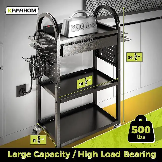 Alt view image 3 of 6 - KAFAHOM Power Tool Cart with Charging Station, Rolling Cart with Drawer, Heavy Duty Power Tool Organizer with 360 Silent Wheels, Storage for Garage, Warehouse & Repair Shop