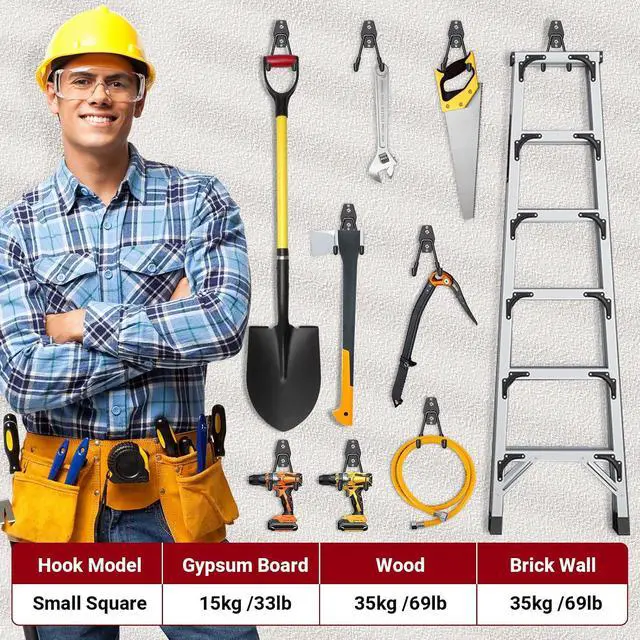 Alt view image 6 of 7 - Garage Hooks Heavy Duty, 12 Pack Black Metal U Square Organizing Hooks for Hanging Heavy Duty, Bike Ladder Hangers, Iron Rust-Proof Screw-in Utility System Tool Organizer Wall Storage