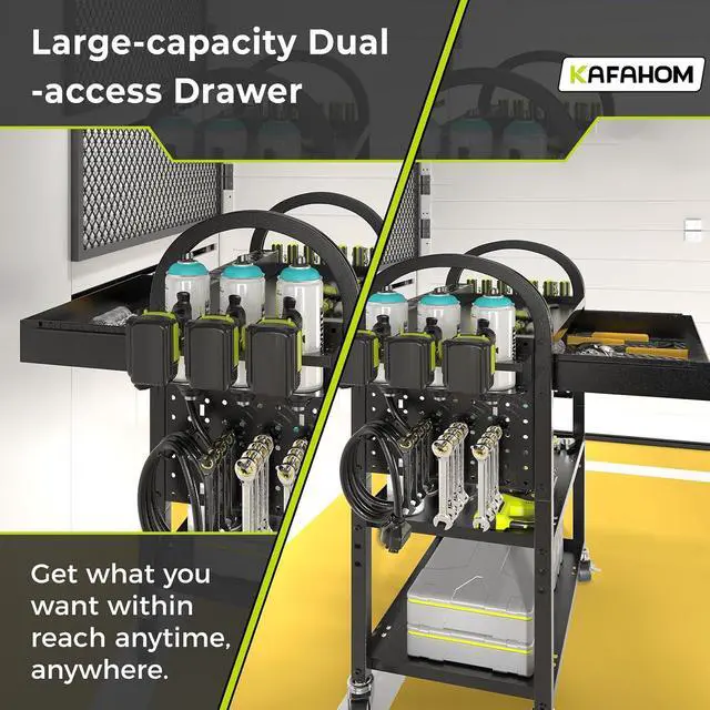 Alt view image 5 of 6 - KAFAHOM Power Tool Cart with Charging Station, Rolling Cart with Drawer, Heavy Duty Power Tool Organizer with 360 Silent Wheels, Storage for Garage, Warehouse & Repair Shop