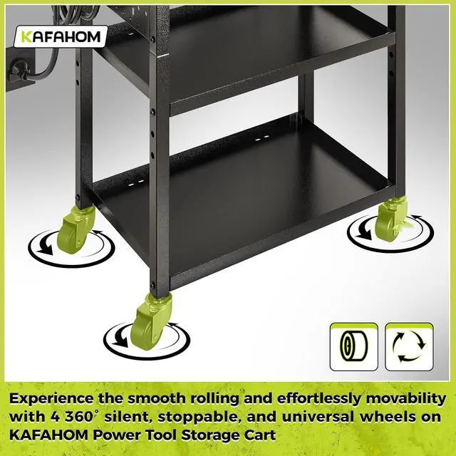 Alt view image 6 of 6 - KAFAHOM Power Tool Cart with Charging Station, Rolling Cart with Drawer, Heavy Duty Power Tool Organizer with 360 Silent Wheels, Storage for Garage, Warehouse & Repair Shop