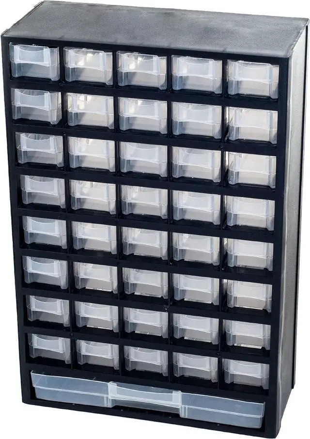 Main image of Storage Bin with Drawers - 41-Drawer Plastic Tool Organizer - Hardware or Craft Cabinet for Storing Beads, Toys, or Nuts and Bolts by Stalwart (Black)