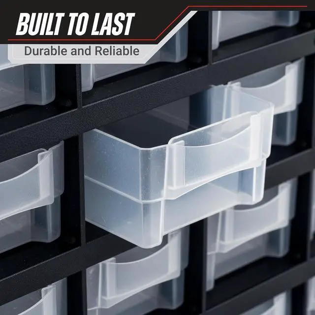 Alt view image 6 of 6 - Storage Bin with Drawers - 41-Drawer Plastic Tool Organizer - Hardware or Craft Cabinet for Storing Beads, Toys, or Nuts and Bolts by Stalwart (Black)
