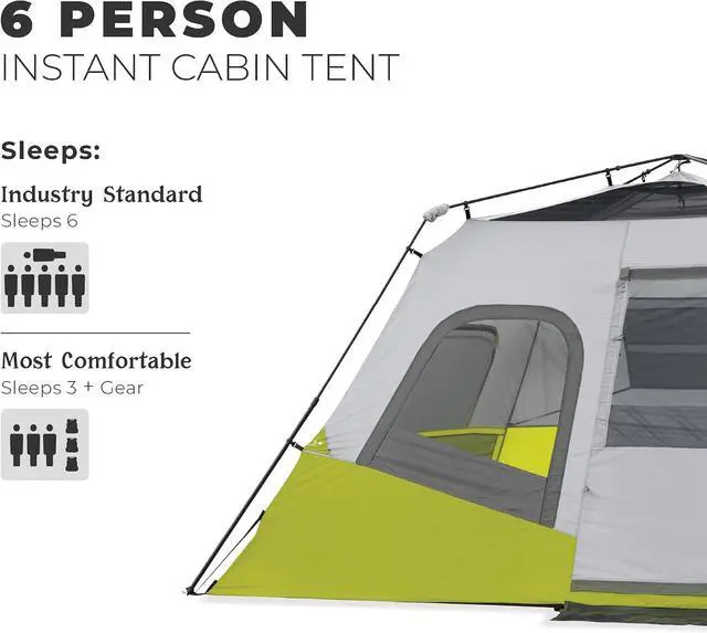 Alt view image 2 of 7 - CORE Instant Cabin Tents | Family Cabin Multi Room Pop Up Tents Car Camping | Included Storage Pockets for Camping Accessories
