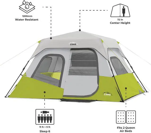 Alt view image 4 of 7 - CORE Instant Cabin Tents | Family Cabin Multi Room Pop Up Tents Car Camping | Included Storage Pockets for Camping Accessories