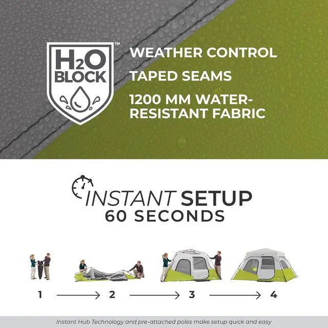 Alt view image 5 of 7 - CORE Instant Cabin Tents | Family Cabin Multi Room Pop Up Tents Car Camping | Included Storage Pockets for Camping Accessories