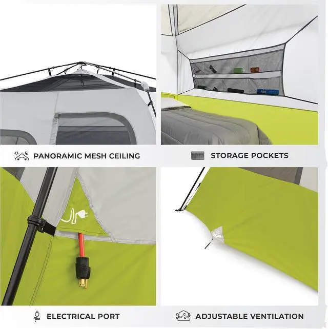 Alt view image 6 of 7 - CORE Instant Cabin Tents | Family Cabin Multi Room Pop Up Tents Car Camping | Included Storage Pockets for Camping Accessories