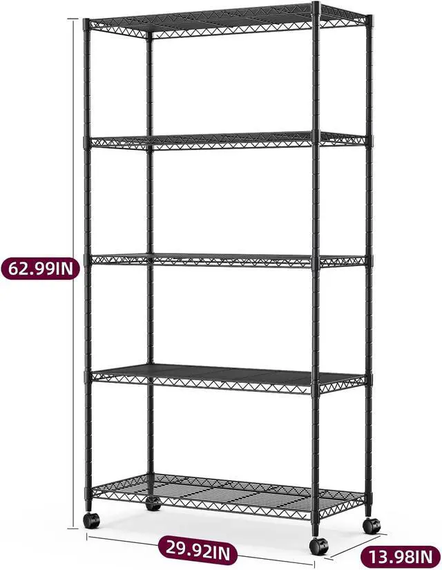 Alt view image 3 of 7 - YSSOA 5-Tier Heavy Duty Storage Shelving Unit, 1250 Lbs Loading Capacity, 29.92" W x 13.98" D x 61.02" H, Black